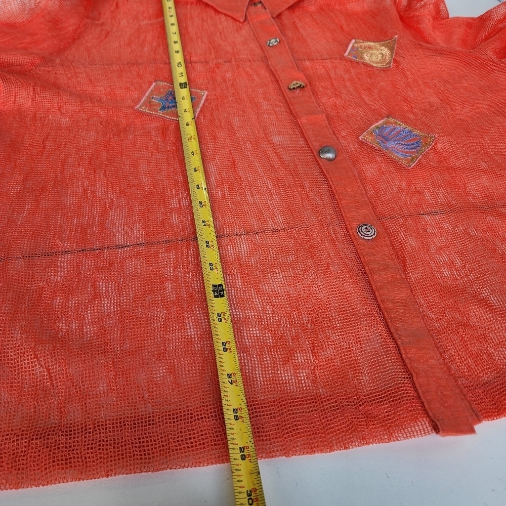 VTG Popovitch Womens Button Front Shirt Orange Linen Belnd Mesh Relaxed Plus 2X - Picture 9 of 13
